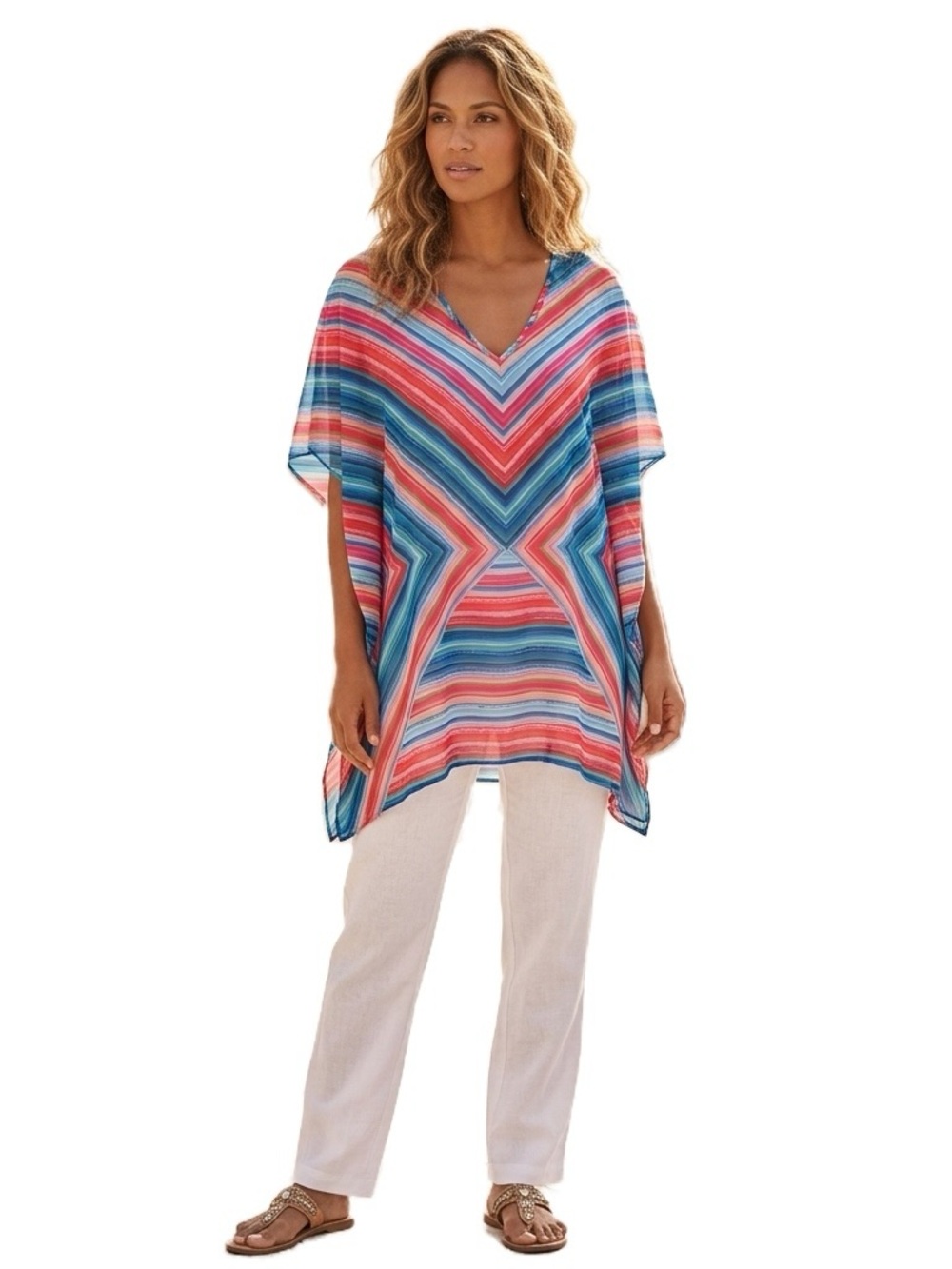 Venus Blue and Red Striped Kimono Kaftan